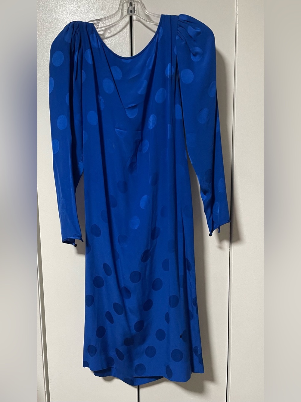 Vintage 80s John Yang Silk Long Sleeve Blue Dress